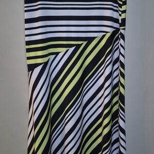 Vamp WhimiStriped Black, White & Lime Midi Skirt